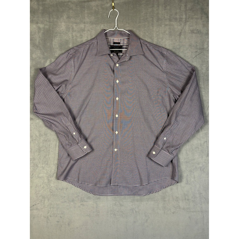 Jos. A. Bank Reserve Tailored Fit Shirt XL Purple Blue Check Egyptian Cotton